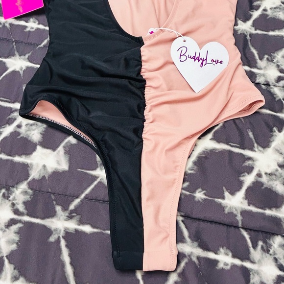 BuddyLove BLACK/MAUVE COLORBLOCK ONE-PIECE SWIMSUIT Large New with tags - Picture 6 of 16
